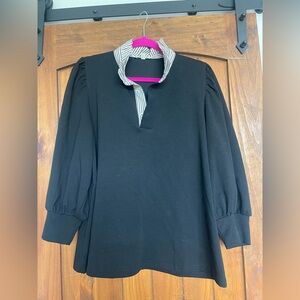 Black Women's Top with Striped Collar
